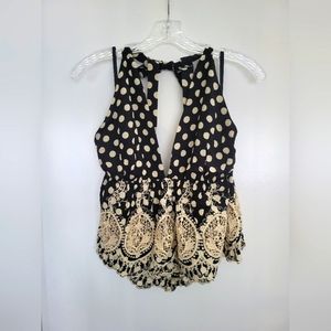 Free People polka dot lace halter top size M